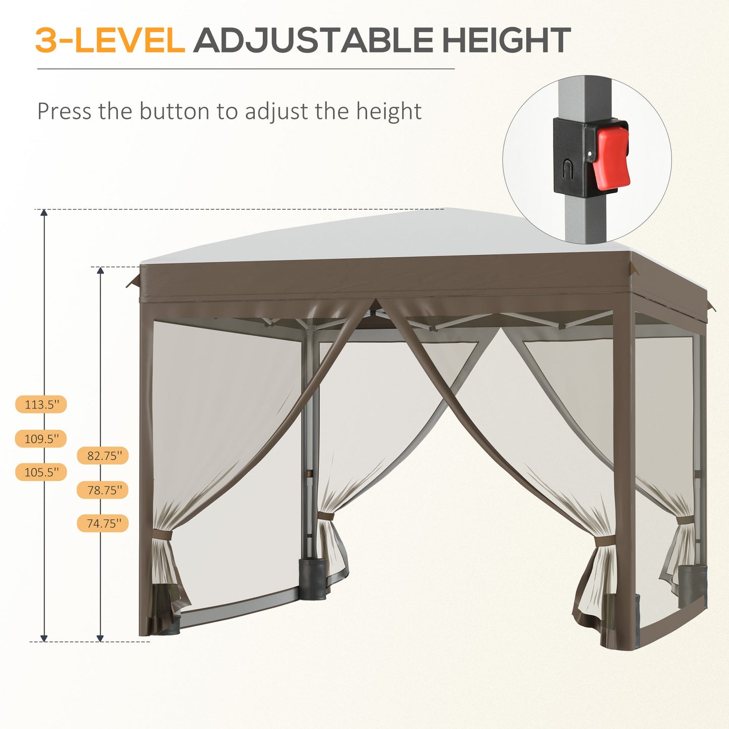 '-Outsunny 10' x 10' Pop Up Canopy Tent with Netting, Foldable Gazebo Tents for Parties, Height Adjustable, with Wheeled Carry Bag and 4 Sand Bags - Outdoor Style Company