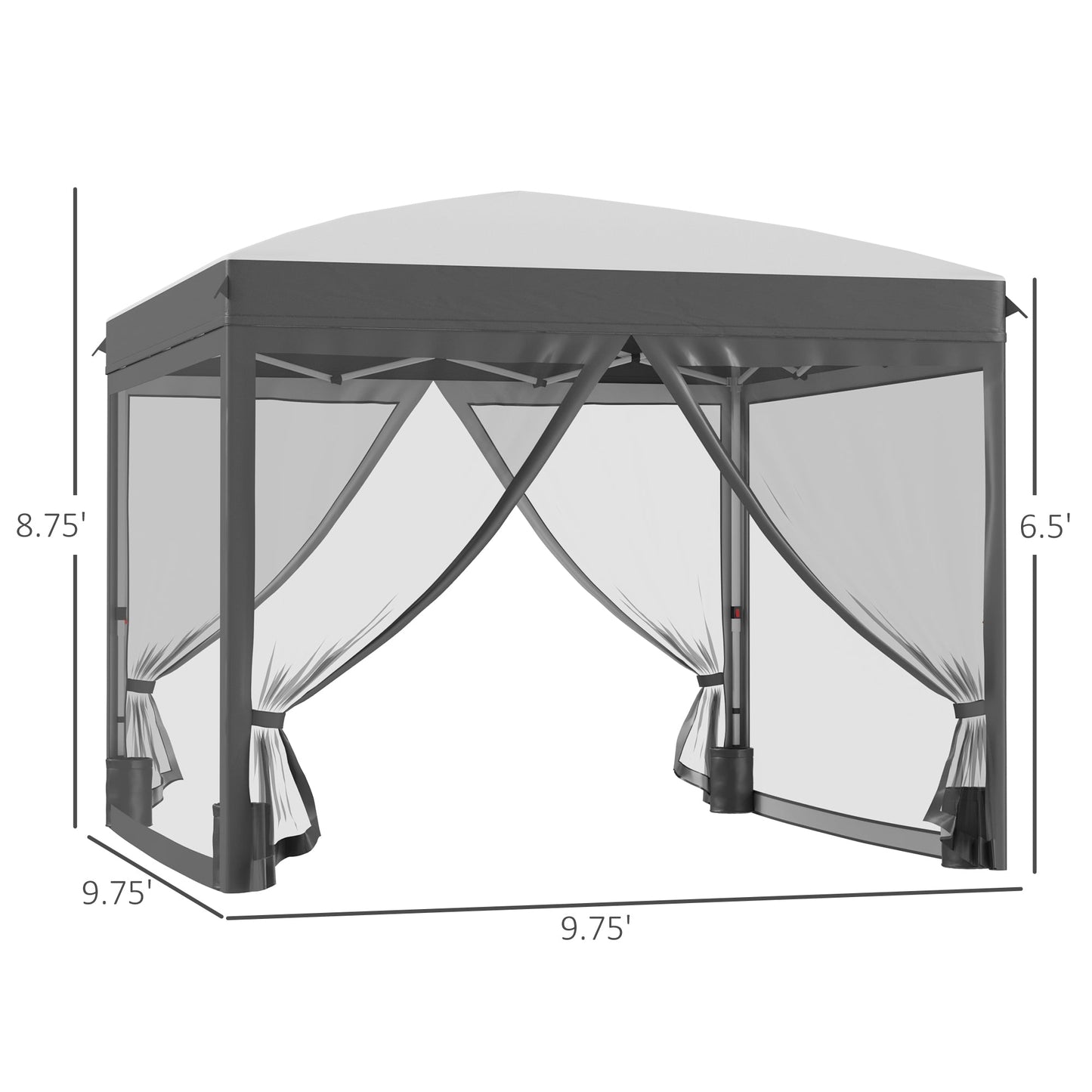 '-Outsunny 10' x 10' Pop Up Canopy Tent with Netting, Foldable Gazebo Tents for Parties, Height Adjustable, with Wheeled Carry Bag and 4 Sand Bags - Outdoor Style Company