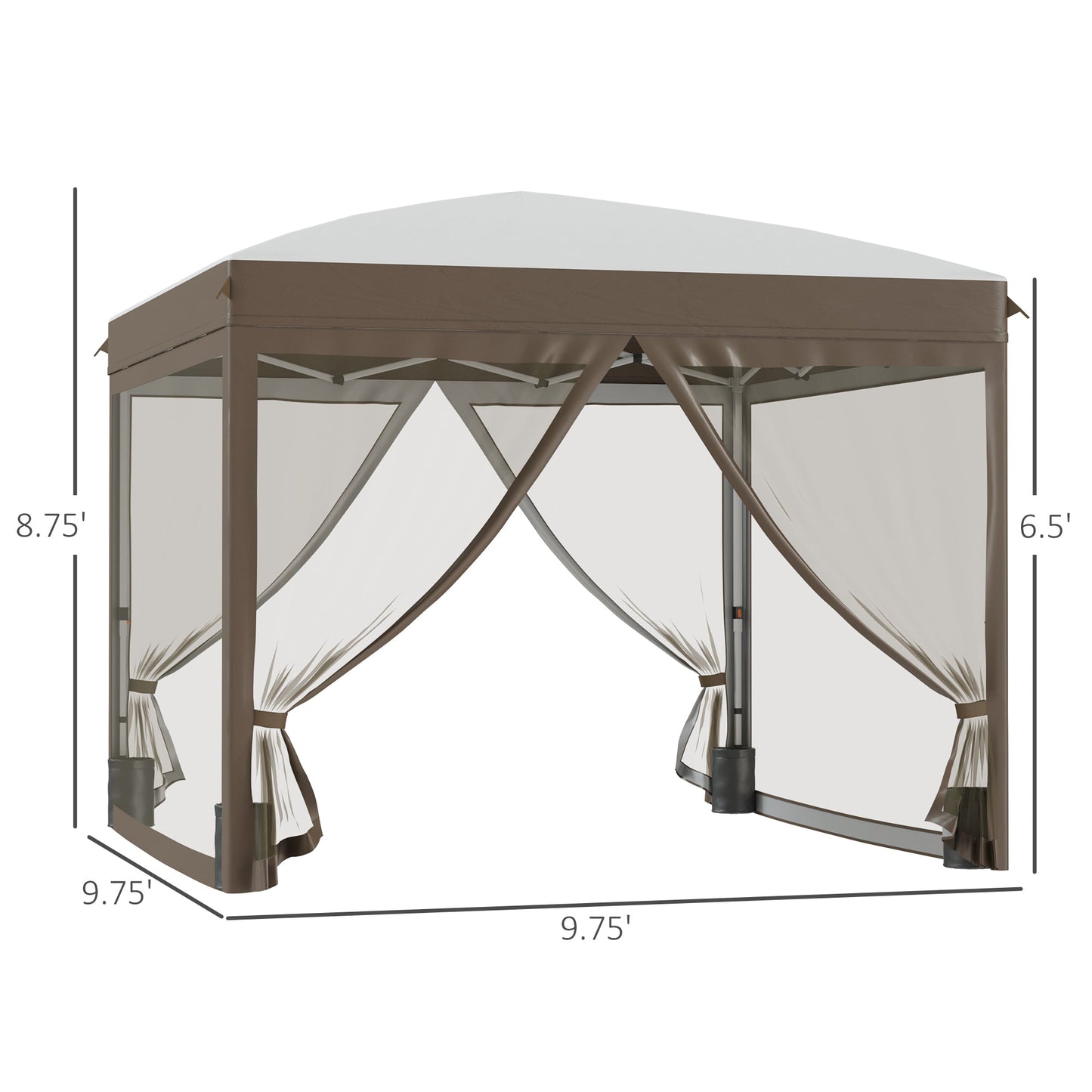 '-Outsunny 10' x 10' Pop Up Canopy Tent with Netting, Foldable Gazebo Tents for Parties, Height Adjustable, with Wheeled Carry Bag and 4 Sand Bags - Outdoor Style Company