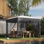 '-Outsunny 10' x 10' Pop Up Canopy Tent with Netting, Foldable Gazebo Tents for Parties, Height Adjustable, with Wheeled Carry Bag and 4 Sand Bags - Outdoor Style Company