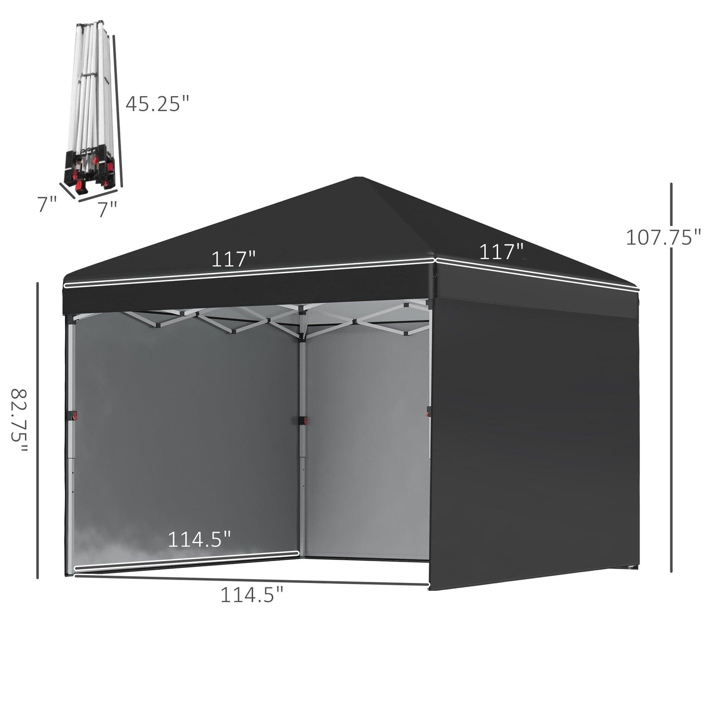 '-Outsunny 10' x 10' Pop Up Canopy with 3 Sidewalls, Leg Weight Bags and Carry Bag, Height Adjustable Party Tent Gazebo for Garden, Patio - Outdoor Style Company