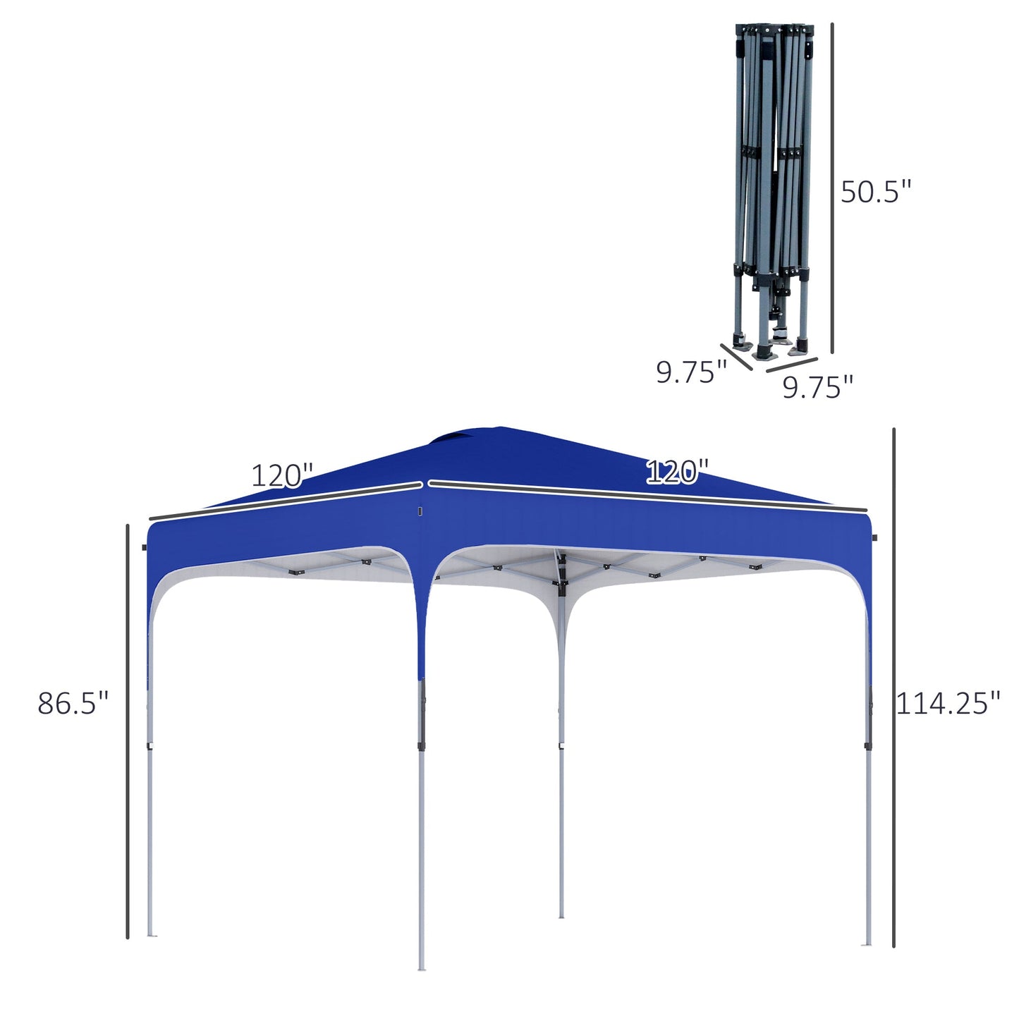 '-Outsunny 10' x 10' Pop Up Canopy with Adjustable Height, Foldable Gazebo Tent with Carry Bag with Wheels and 4 Leg Weight Bags for Outdoor, Blue - Outdoor Style Company