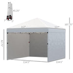 '-Outsunny 10' x 10' Pop Up Canopy with Leg Weight Bags, Carry Bag, 3 Sidewalls, Height Adjustable Party Tent Event Shelter Gazebo for Garden - Outdoor Style Company