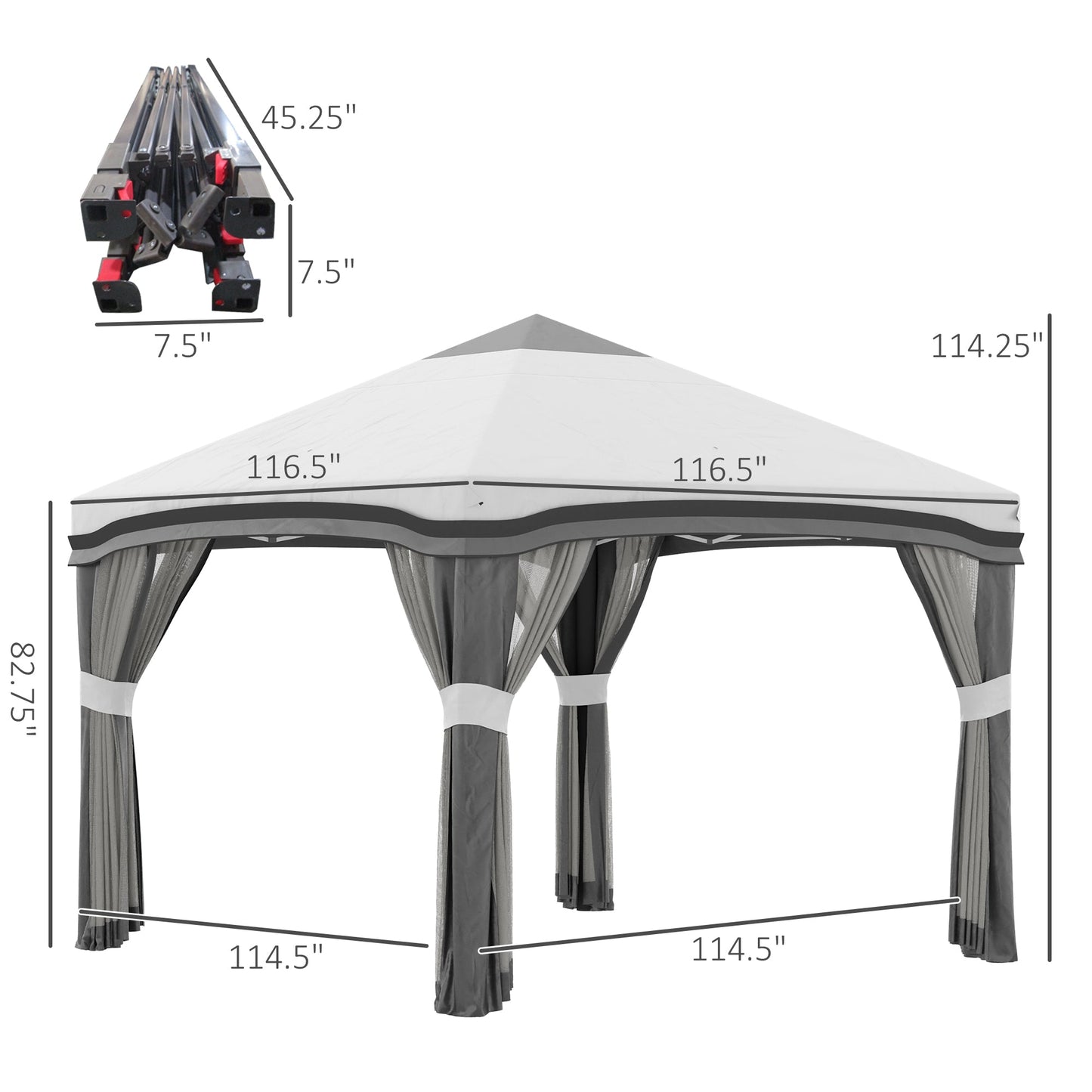 -Outsunny 10' x 10' Pop Up Canopy with Netting, Foldable Tents for Parties, Height Adjustable, with Wheeled Carry Bag and 4 Sand Bags for Outdoor, Garden, Patio, Gray - Outdoor Style Company