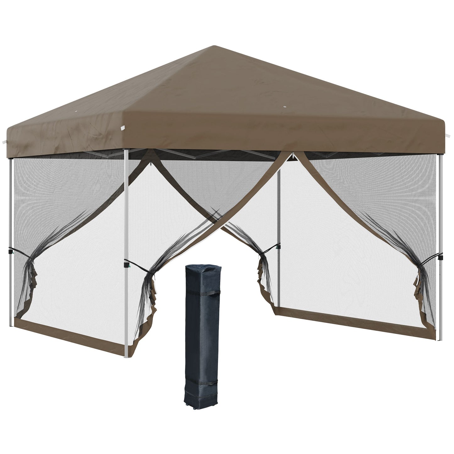 '-Outsunny 10' x 10' Pop Up Canopy with Sidewalls, Mesh Screen,Tent with Netting and Wheeled Carry Bag, Height Adjustable, sidewalls - Outdoor Style Company