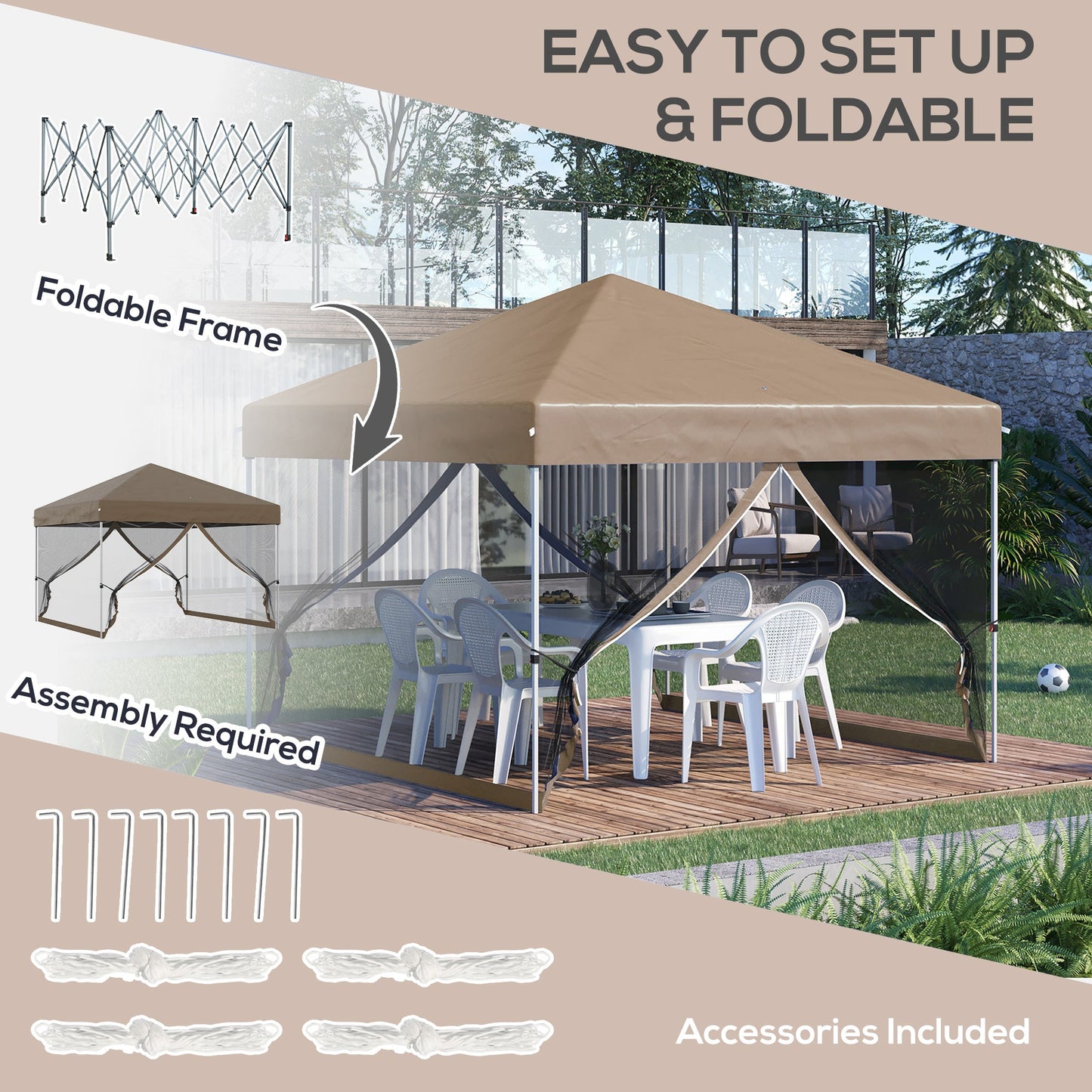 '-Outsunny 10' x 10' Pop Up Canopy with Sidewalls, Mesh Screen,Tent with Netting and Wheeled Carry Bag, Height Adjustable, sidewalls - Outdoor Style Company