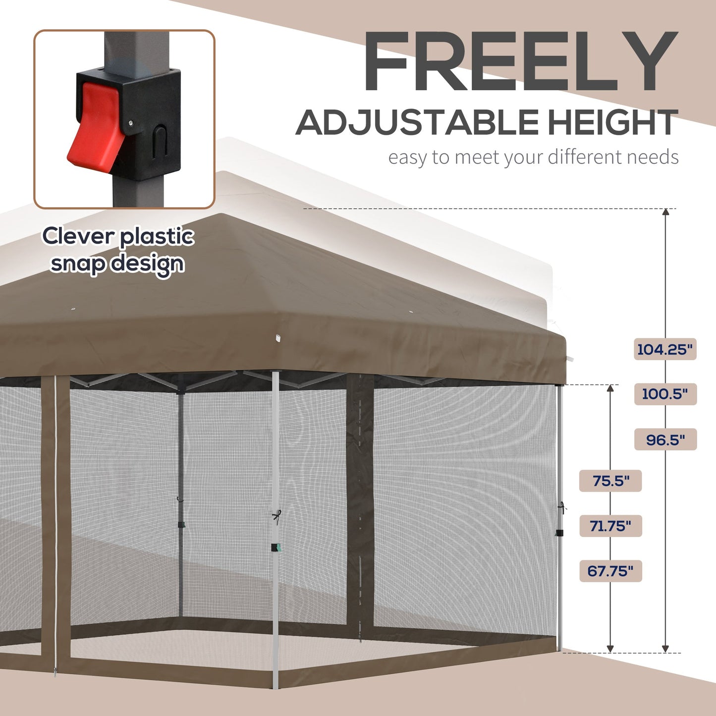 '-Outsunny 10' x 10' Pop Up Canopy with Sidewalls, Mesh Screen,Tent with Netting and Wheeled Carry Bag, Height Adjustable, sidewalls - Outdoor Style Company