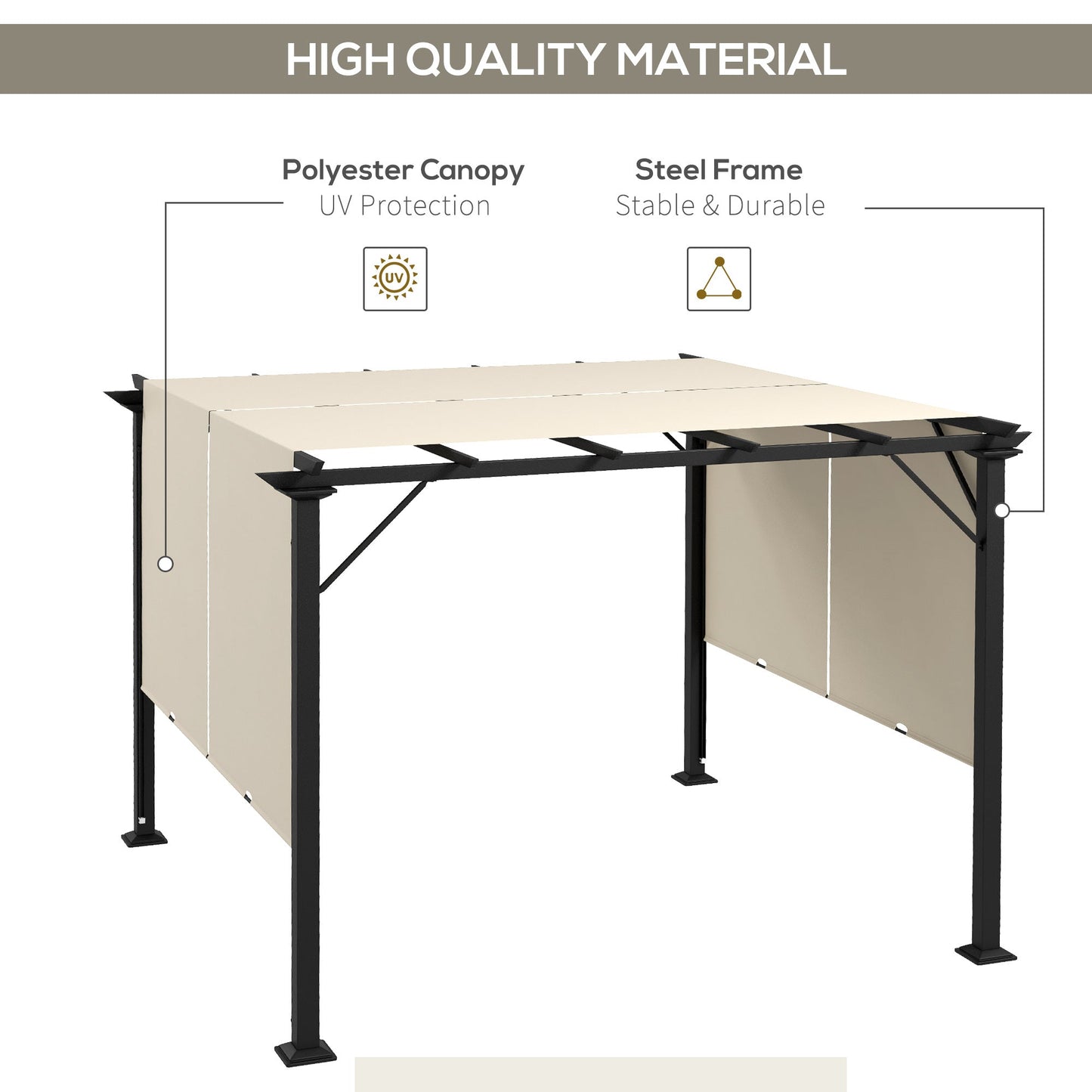 '-Outsunny 10' x 10' Retractable Pergola with Sun Shade Canopy, for Backyard, Garden, Patio, Deck, Beige - Outdoor Style Company