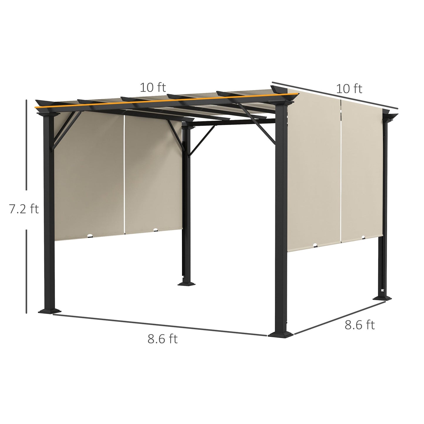 '-Outsunny 10' x 10' Retractable Pergola with Sun Shade Canopy, for Backyard, Garden, Patio, Deck, Beige - Outdoor Style Company