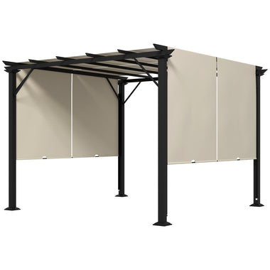 '-Outsunny 10' x 10' Retractable Pergola with Sun Shade Canopy, for Backyard, Garden, Patio, Deck, Beige - Outdoor Style Company