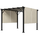 '-Outsunny 10' x 10' Retractable Pergola with Sun Shade Canopy, for Backyard, Garden, Patio, Deck, Beige - Outdoor Style Company