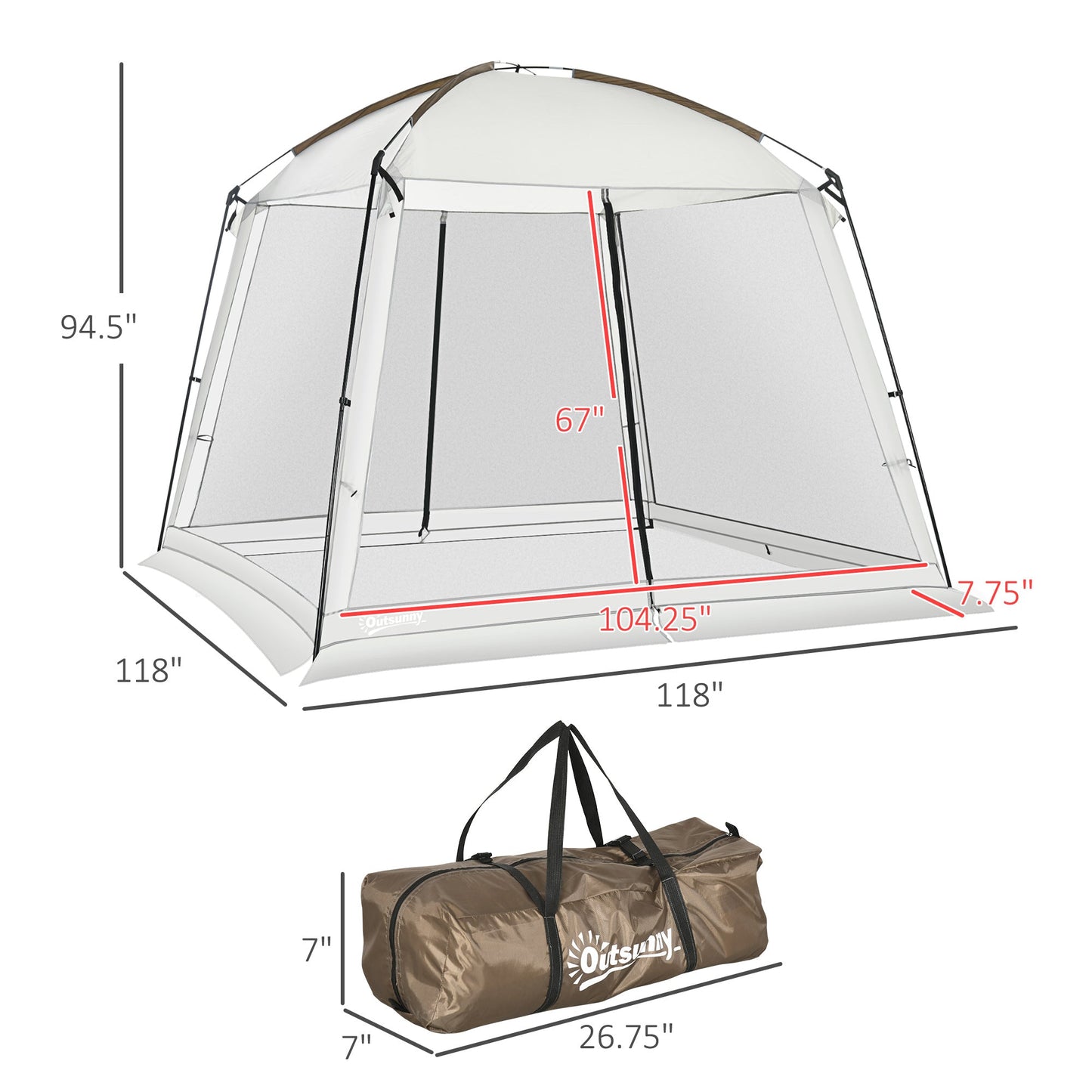 '-Outsunny 10' x 10' Screen House Room, UV50+ Screen Tent with 2 Doors and Carry Bag, Easy Setup, for Patios Outdoor Camping Activities - Outdoor Style Company