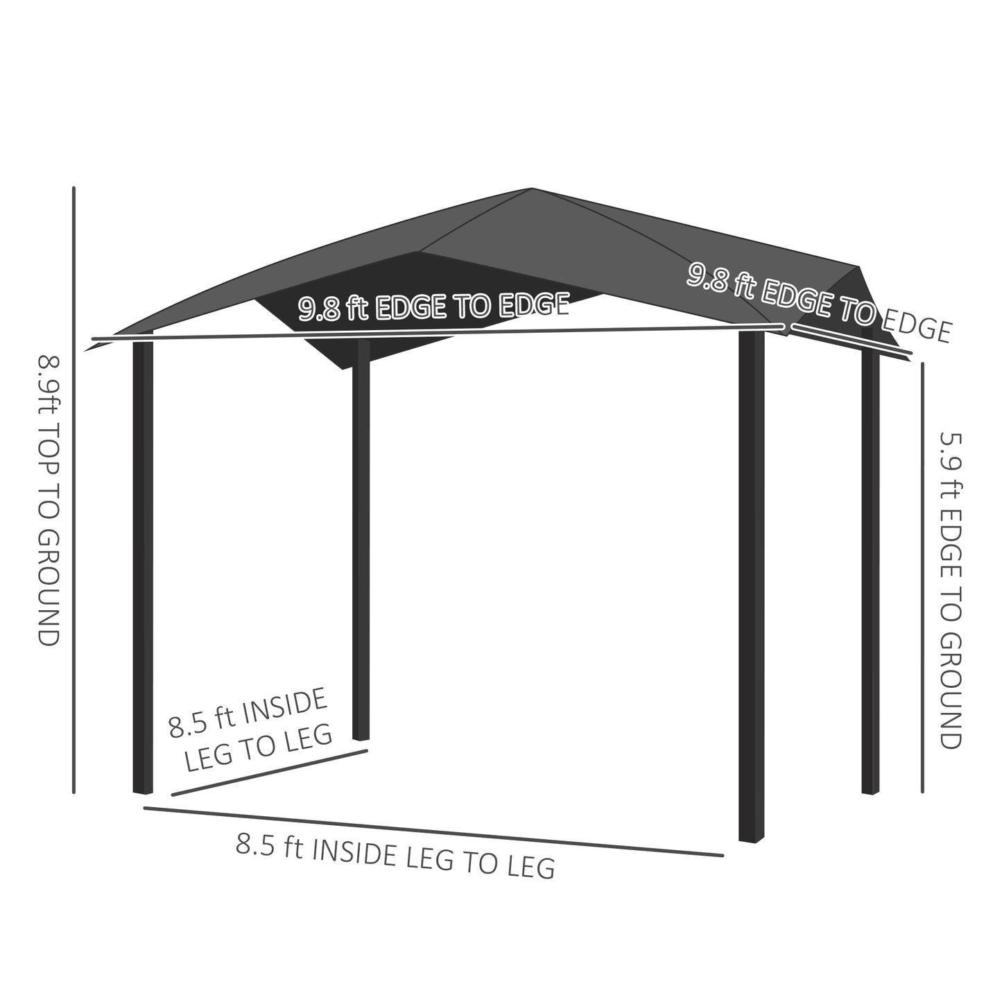 '-Outsunny 10' x 10' Soft Top Patio Gazebo Outdoor Canopy with Geometric Roof, All-weather Steel Frame, Gray - Outdoor Style Company