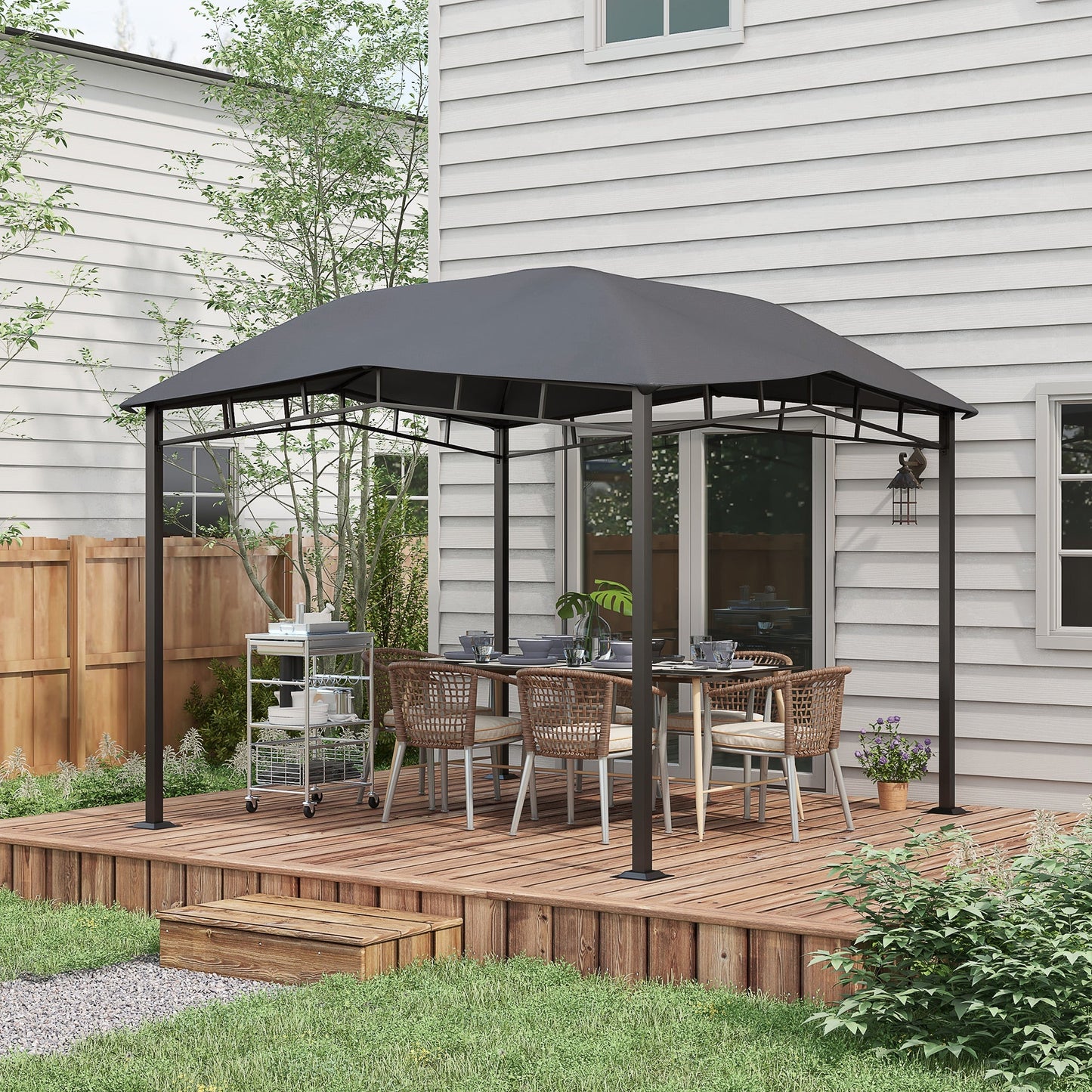 '-Outsunny 10' x 10' Soft Top Patio Gazebo Outdoor Canopy with Geometric Roof, All-weather Steel Frame, Gray - Outdoor Style Company