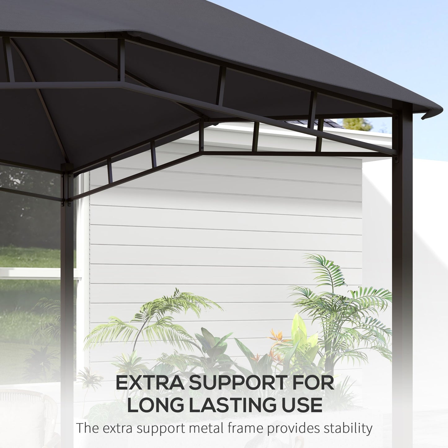 '-Outsunny 10' x 10' Soft Top Patio Gazebo Outdoor Canopy with Geometric Roof, All-weather Steel Frame, Gray - Outdoor Style Company