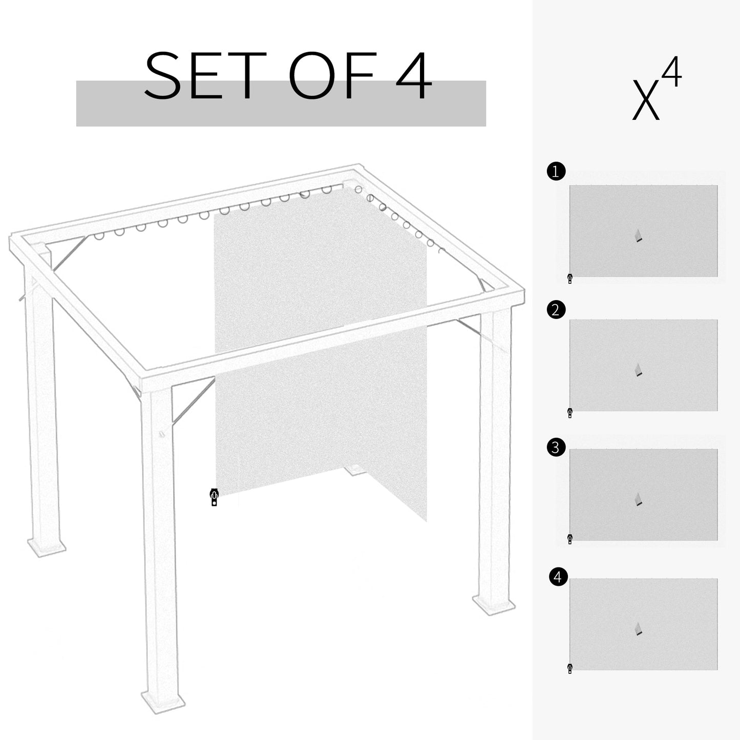 '-Outsunny 10' x 10' Universal Gazebo Sidewall Set with 4 Panel, 40 Hook/C-Ring Included for Pergolas & Cabanas, Beige - Outdoor Style Company