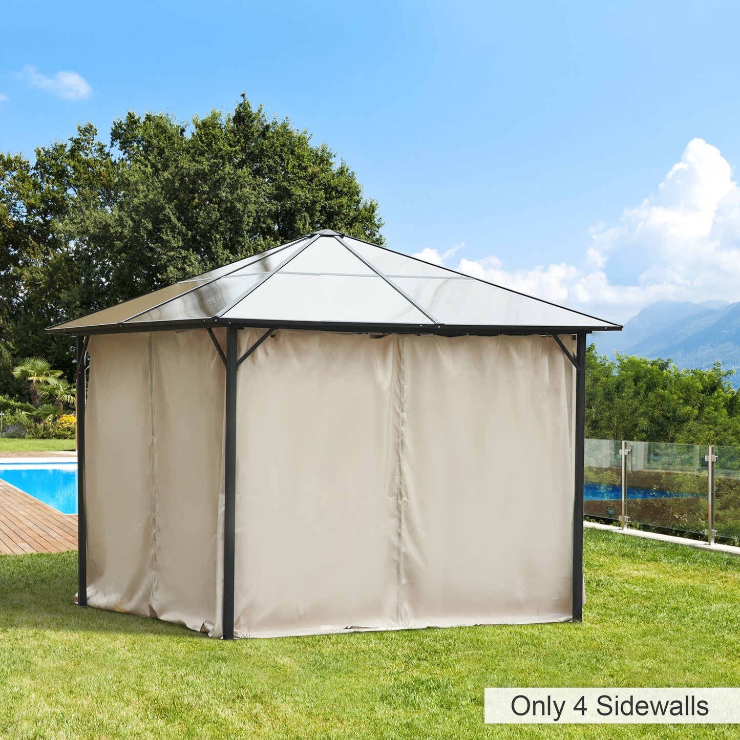 '-Outsunny 10' x 10' Universal Gazebo Sidewall Set with 4 Panel, 40 Hook/C-Ring Included for Pergolas & Cabanas, Beige - Outdoor Style Company