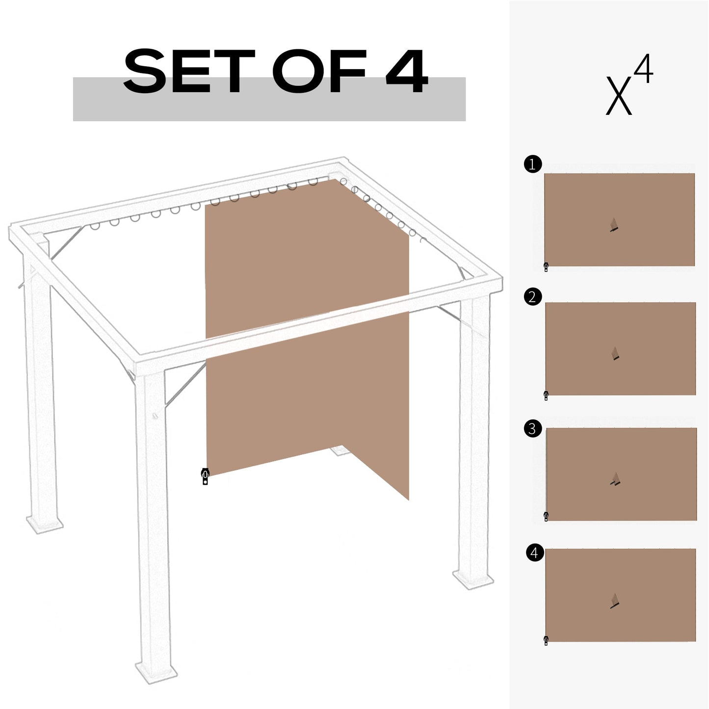 '-Outsunny 10' x 10' Universal Gazebo Sidewall Set with 4 Panel, 40 Hook/C-Ring Included for Pergolas & Cabanas, Brown - Outdoor Style Company