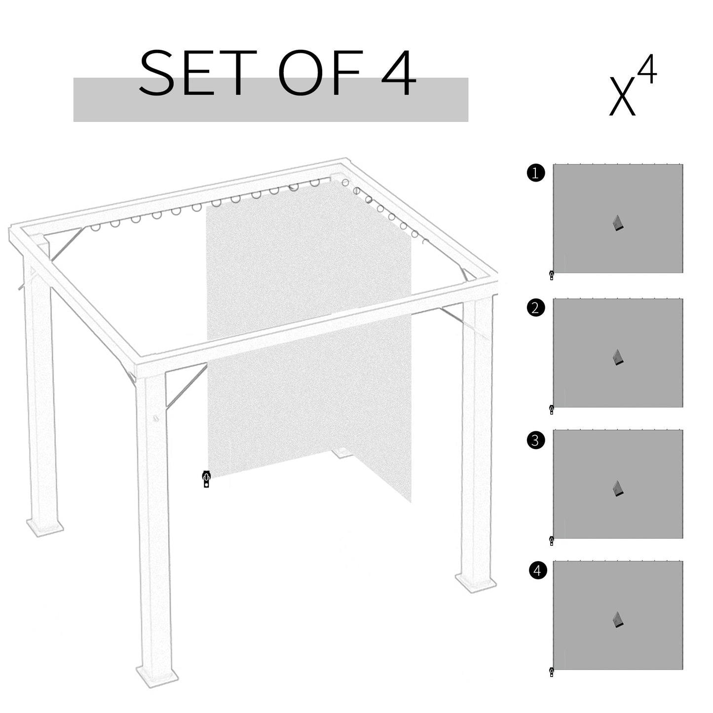 '-Outsunny 10' x 10' Universal Gazebo Sidewall Set with 4 Panel 40 Hook/C-Ring Included for Pergolas & Cabanas Light Gray - Outdoor Style Company