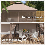 '-Outsunny 10' x 11.5'Â Metal Patio Gazebo, Double Roof Outdoor Gazebo Canopy Shelter w/Tree Motifs Corner Frame and Netting, Brown - Outdoor Style Company