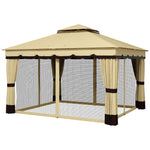 '-Outsunny 10' x 12' Double Roof Patio Gazebo Canopy, Outdoor Gazebo Shelter with Netting & Curtains, for Garden, Lawn and Deck - Outdoor Style Company