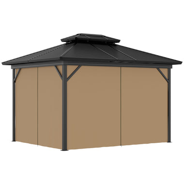 '-Outsunny 10' x 12' Hardtop Gazebo, Metal Roof Gazebo Canopy w/ Hook, Curtains and Netting included, Aluminum Frame, Dark Brown - Outdoor Style Company