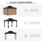 '-Outsunny 10' x 12' Hardtop Gazebo, Metal Roof Gazebo Canopy w/ Hook, Curtains and Netting included, Aluminum Frame, Dark Brown - Outdoor Style Company