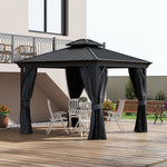 '-Outsunny 10' x 12' Hardtop Gazebo Permanent Pavilion w/ Double Roof Aluminum Frame Sidewalls for Patio Garden Deck, Dark Gray - Outdoor Style Company