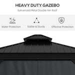 '-Outsunny 10' x 12' Hardtop Gazebo Permanent Pavilion w/ Double Roof Aluminum Frame Sidewalls for Patio Garden Deck, Dark Gray - Outdoor Style Company