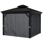 '-Outsunny 10' x 12' Hardtop Gazebo Permanent Pavilion w/ Double Roof Aluminum Frame Sidewalls for Patio Garden Deck, Dark Gray - Outdoor Style Company