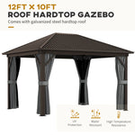 '-Outsunny 10' x 12' Hardtop Gazebo with Galvanized Steel Roof, Metal Canopy with Top Hook, Netting and Curtains, Dark Gray - Outdoor Style Company