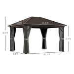 '-Outsunny 10' x 12' Hardtop Gazebo with Galvanized Steel Roof, Metal Canopy with Top Hook, Netting and Curtains, Dark Gray - Outdoor Style Company