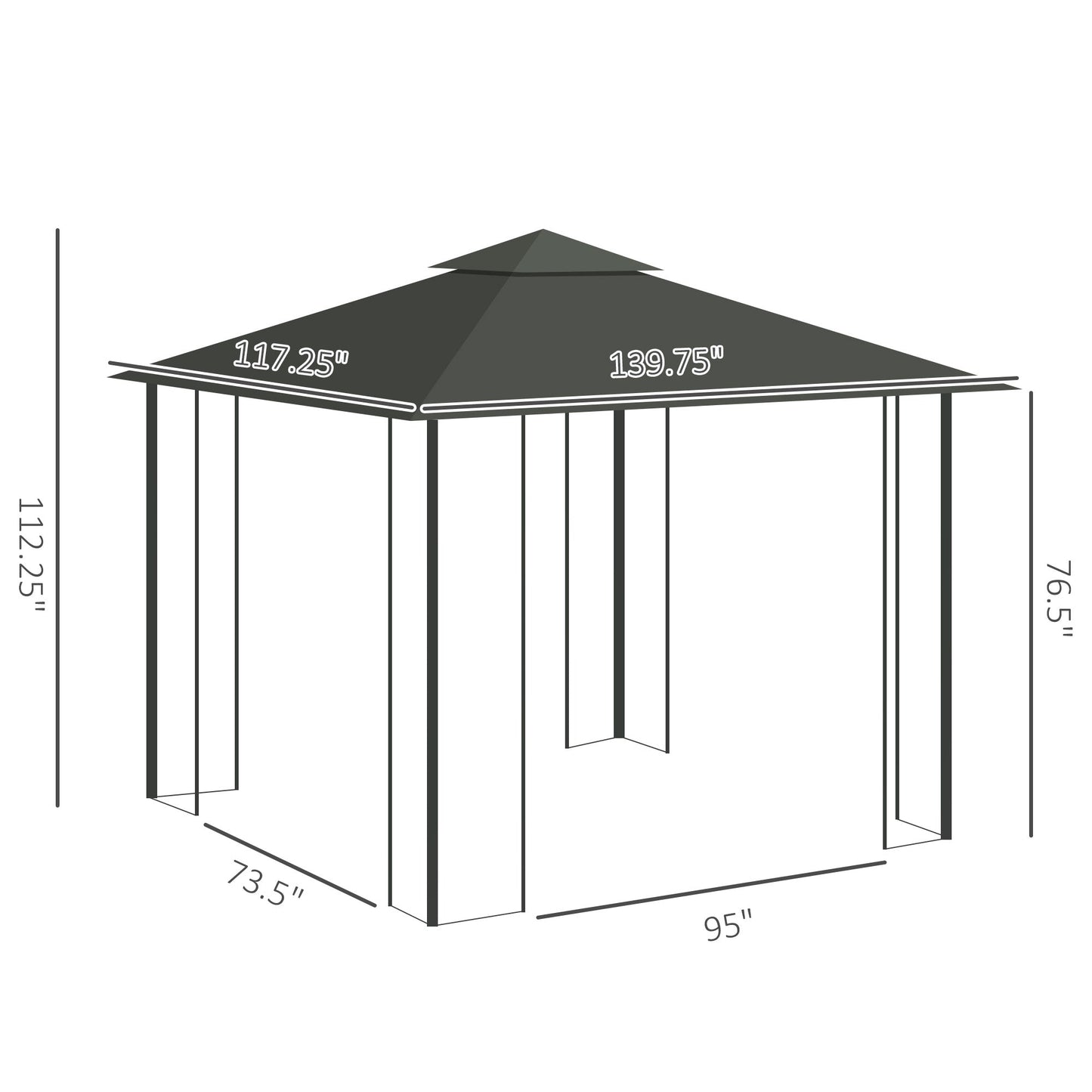 '-Outsunny 10' x 12' Metal Patio Gazebo, Double Roof Outdoor Gazebo Canopy Shelter with Tree Motifs Corner Frame and Netting, Gray - Outdoor Style Company