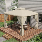 '-Outsunny 10' x 12' Patio Gazebo Outdoor Canopy Shelter with 2-Tier Roof and Netting, Steel Frame for Garden, Cream White - Outdoor Style Company