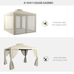 '-Outsunny 10' x 12' Patio Gazebo Outdoor Canopy Shelter with 2-Tier Roof and Netting, Steel Frame for Garden, Cream White - Outdoor Style Company