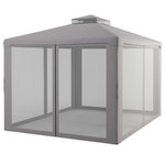 -Outsunny 10' x 12' Patio Gazebo Outdoor Canopy Shelter with 2-Tier Roof and Netting, Steel Frame for Garden, Gray - Outdoor Style Company