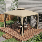 -Outsunny 10' x 12' Patio Gazebo Outdoor Canopy Shelter with 2-Tier Roof and Netting, Steel Frame for Garden, Taupe - Outdoor Style Company