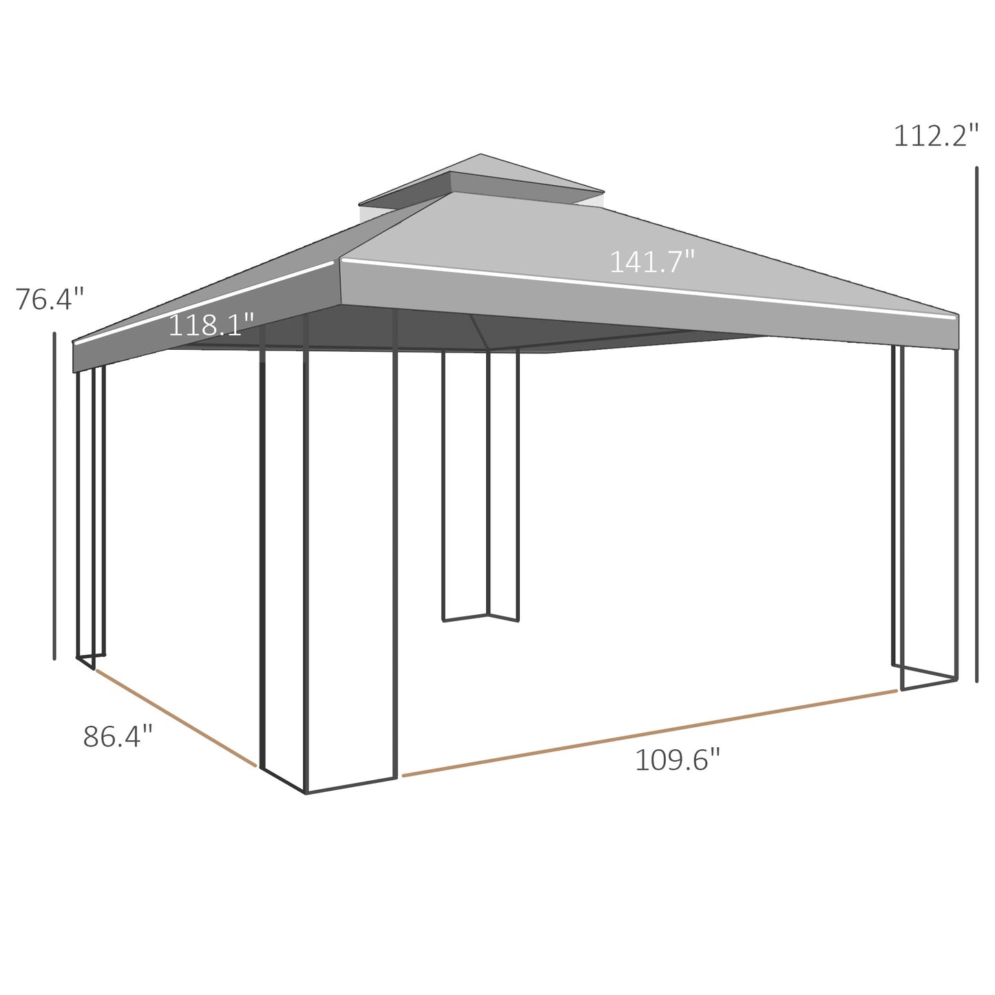 '-Outsunny 10' x 12' Patio Gazebo with Corner Frame Shelves, Double Roof Outdoor Gazebo Canopy Shelter with Netting, Brown - Outdoor Style Company