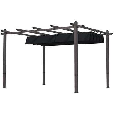 -Outsunny 10' x 12' Retractable Pergola Canopy, Aluminum Pergola Sun Shade Shelter for Garden, Patio, Backyard, Deck, Gray - Outdoor Style Company
