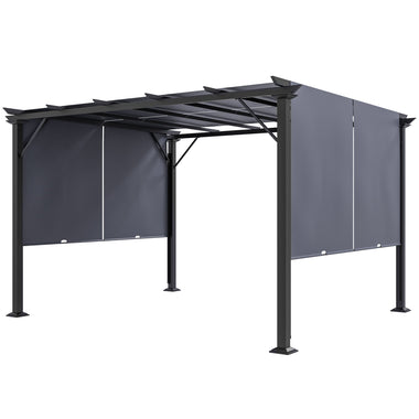 -Outsunny 10' x 12' Retractable Pergola with Sun Shade Canopy, for Backyard, Garden, Patio, Deck, Gray - Outdoor Style Company