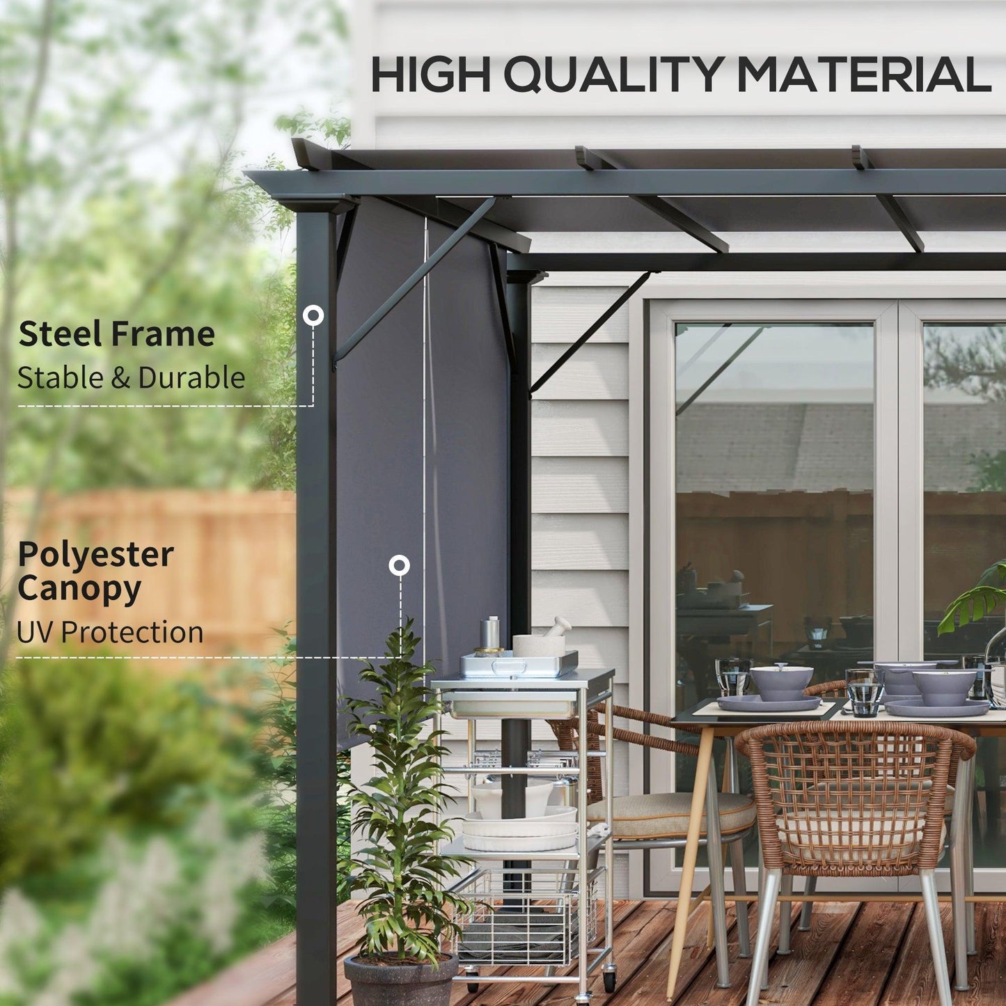 '-Outsunny 10' x 12' Retractable Pergola with Sun Shade Canopy, for Backyard, Garden, Patio, Deck, Gray - Outdoor Style Company