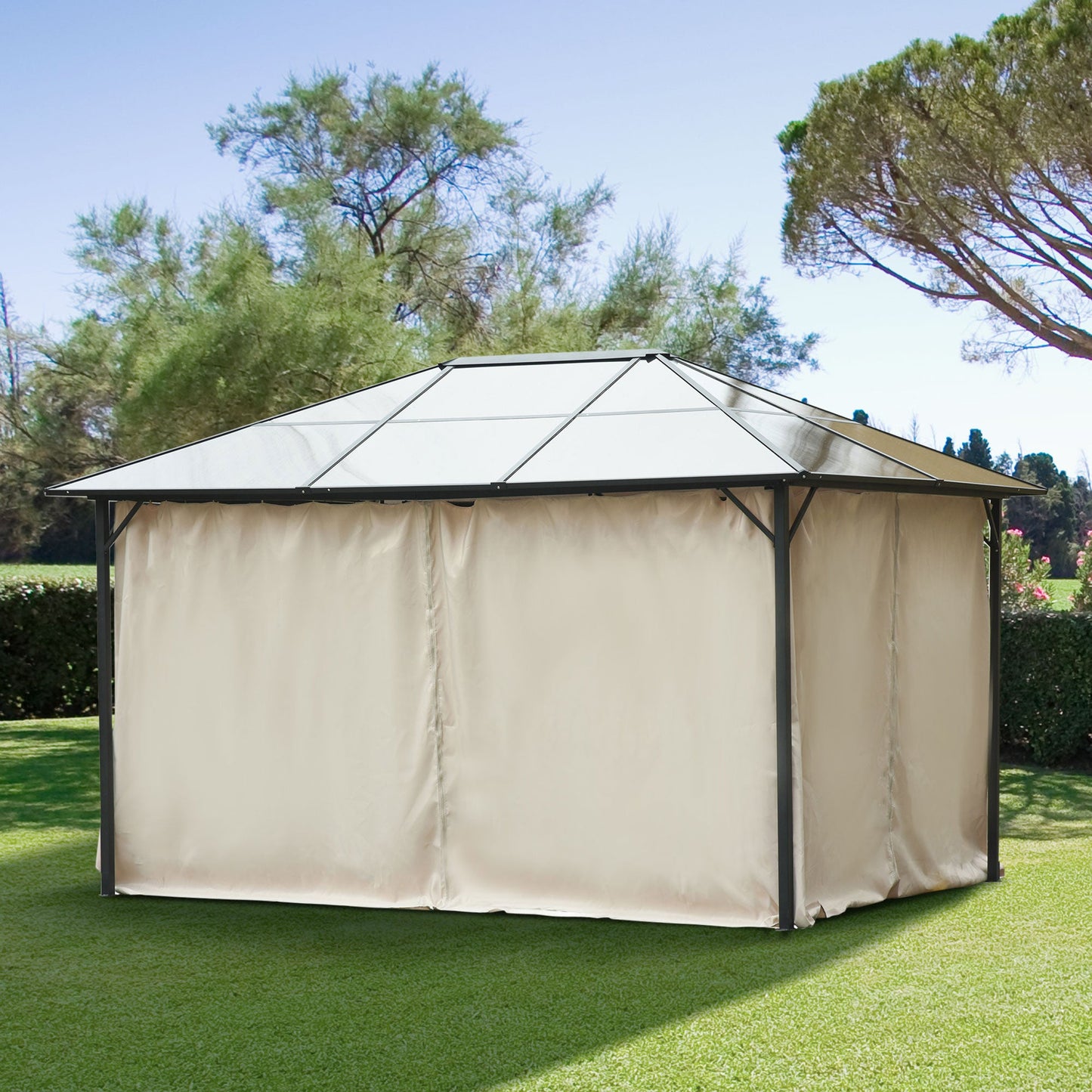 '-Outsunny 10' x 12' Universal Gazebo Sidewall Set with 4 Panels, Hooks/C-Rings Included for Pergolas & Cabanas, Beige - Outdoor Style Company