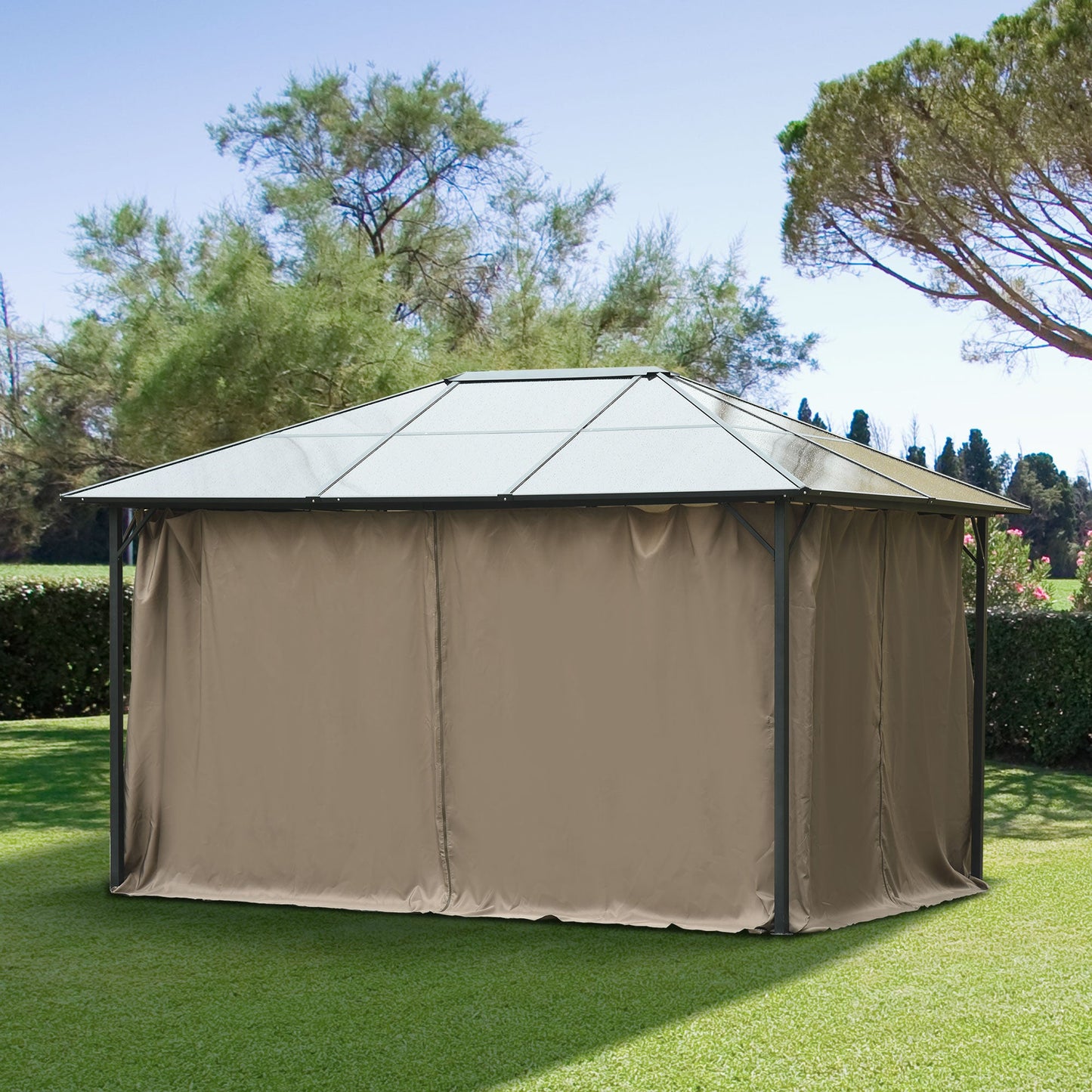 '-Outsunny 10' x 12' Universal Gazebo Sidewall Set with 4 Panels, Hooks/C-Rings Included for Pergolas & Cabanas, Brown - Outdoor Style Company