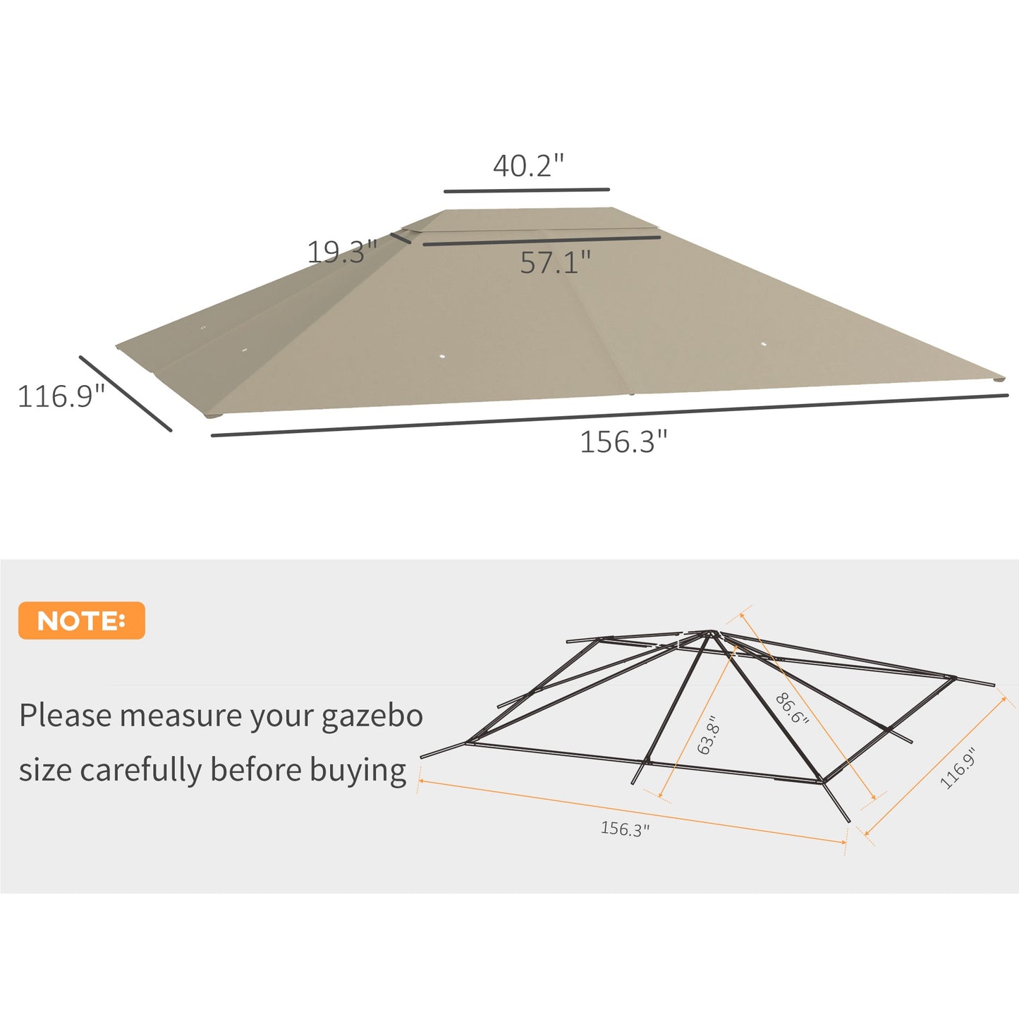 '-Outsunny 10' x 13' Gazebo Replacement Canopy Cover, Gazebo Roof Replacement (TOP COVER ONLY), Khaki - Outdoor Style Company