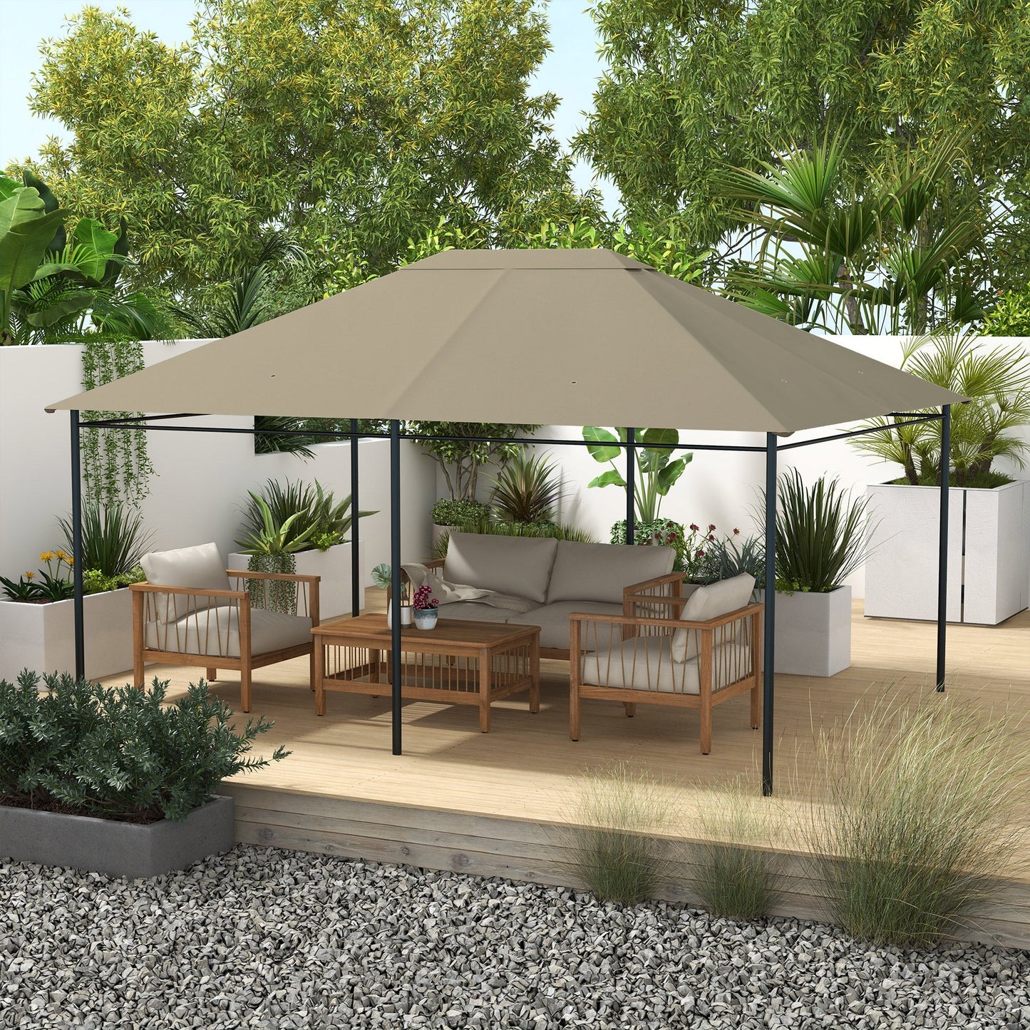 '-Outsunny 10' x 13' Gazebo Replacement Canopy Cover, Gazebo Roof Replacement (TOP COVER ONLY), Khaki - Outdoor Style Company