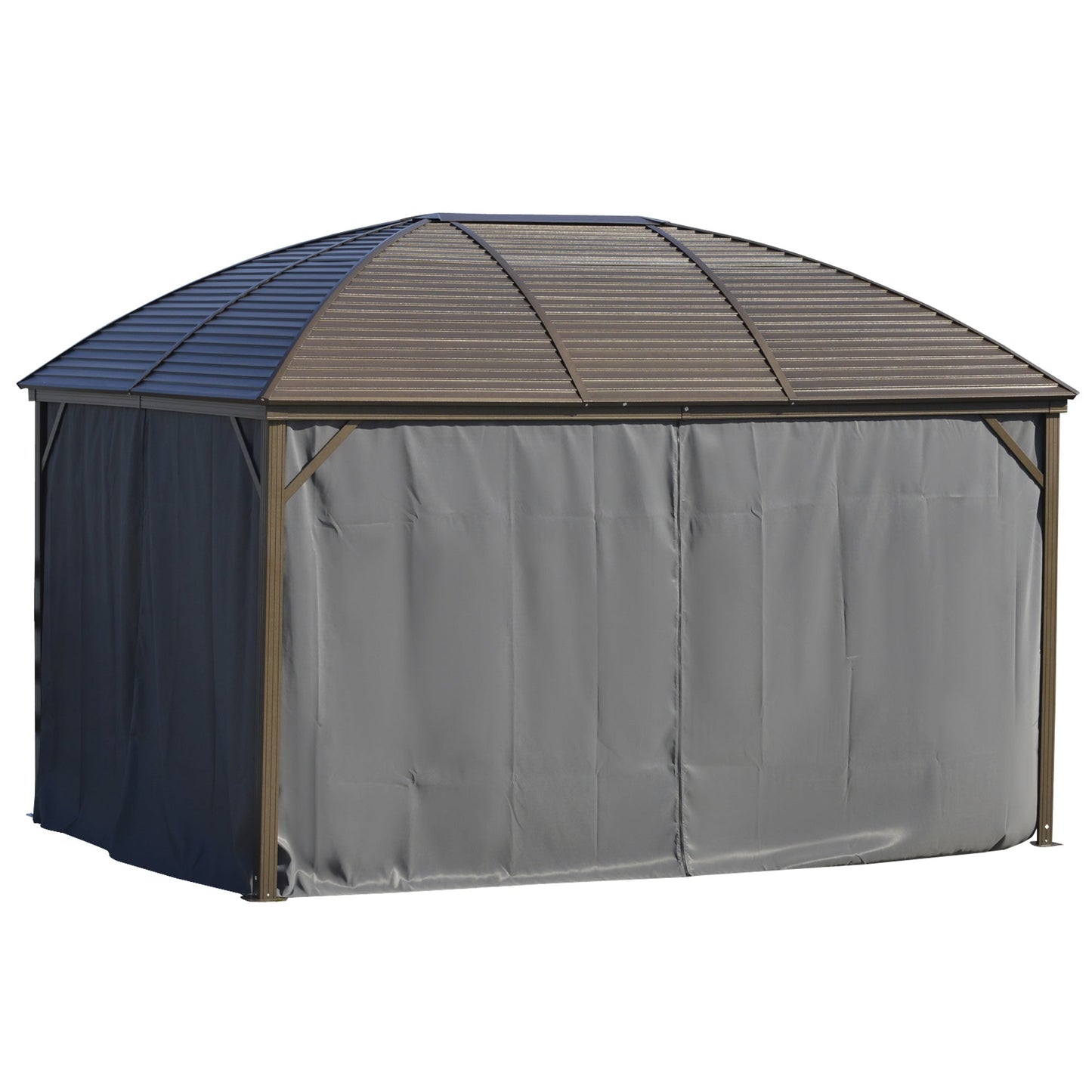 '-Outsunny 10' x 13' Hardtop Gazebo with Curtains, Netting, Pavilion with Steel Roof Ceiling Hook for Garden Patio, Gray - Outdoor Style Company