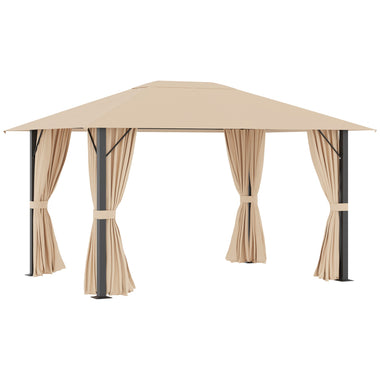 -Outsunny 10' x 13' Patio Gazebo Aluminum Frame Outdoor Canopy Shelter with Sidewalls, Vented Roof for Garden, Lawn, Backyard and Deck, Brown - Outdoor Style Company