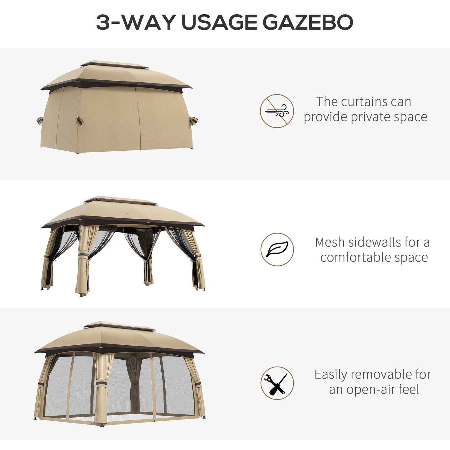 '-Outsunny 10' x 13' Patio Gazebo, Outdoor Gazebo Canopy Shelter with Netting, Vented Roof for Garden Beige - Outdoor Style Company