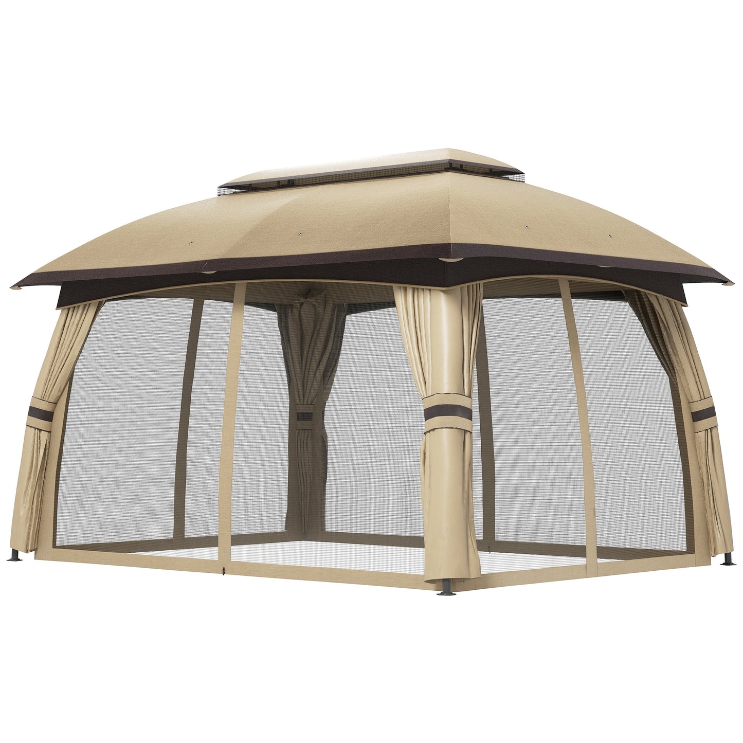 '-Outsunny 10' x 13' Patio Gazebo, Outdoor Gazebo Canopy Shelter with Netting, Vented Roof for Garden Beige - Outdoor Style Company