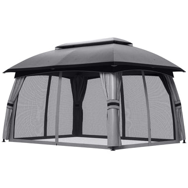 '-Outsunny 10' x 13' Patio Gazebo, Outdoor Gazebo Canopy Shelter with Netting, Vented Roof for Garden Dark Gray - Outdoor Style Company